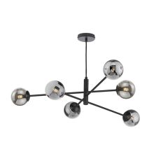 Vignette 6 Light G9 Matt Black Adjustable Pendant Ceiling C/W Smoked Glass Shades