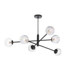 Vignette 6 Light G9 Matt Black Adjustable Pendant Ceiling C/W Clear Ribbed Glass Shades