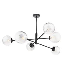 Vignette 6 Light G9 Matt Black Adjustable Pendant Ceiling C/W Clear Dimpled Glass Shades