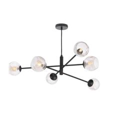 Vignette 6 Light G9 Matt Black Adjustable Pendant Ceiling C/W Champagne Organic Glass Shades