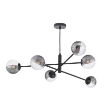 Vignette 6 Light G9 Matt Black Adjustable Pendant Ceiling C/W 10cm Smoked & Clear Ribbed Glass Shades