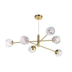 Vignette 6 Light G9 Aged Brass Adjustable Pendant Ceiling C/W Clear Twisted Style Open Glass Shade