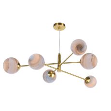 Vignette 6 Light G9 Aged Brass Adjustable Pendant Ceiling C/W Large Planet Style Glass Shade