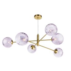 Vignette 6 Light G9 Aged Brass Adjustable Pendant Ceiling C/W Pink Dimpled Glass Shades