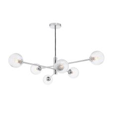 Vignette 6 Light G9 Polished Chrome Adjustable Pendant Ceiling C/W Clear Twisted Style Closed Glass Shade