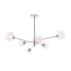 Vignette 6 Light G9 Polished Chrome Adjustable Pendant Ceiling C/W Clear & Opal Glass Shade