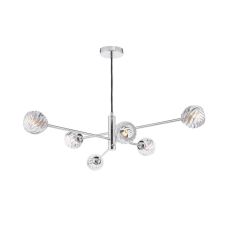 Vignette 6 Light G9 Polished Chrome Adjustable Pendant Ceiling C/W Clear Twisted Style Open Glass Shade