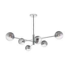 Vignette 6 Light G9 Polished Chrome Adjustable Pendant Ceiling C/W 10cm Smoked & Clear Ribbed Glass Shades