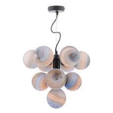 Vine 10 Light G9 Satin Black Adjustable Pendant C/W Large Planet Style Glass Shade