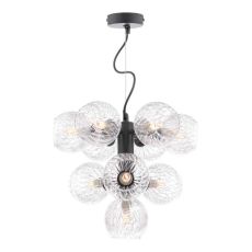 Vine 10 Light G9 Satin Black Adjustable Pendant C/W Clear Glass Shade & Inner Wire Detail