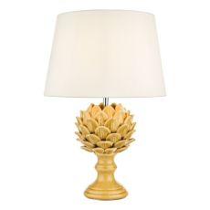 Violetta 1 Light E27 Yellow Ceramic Table Lamp With Inline Switch C/W Taupe Faux Silk Tapered 40cm Drum Shade
