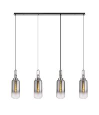Vista Linear 4 Light Pendant E27 With 16cm Cylinder Glass, Smoked/Clear Polished Nickel/Matt Black
