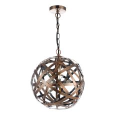 Eldon 1 Light E27 Antique Copper Adjustable Ball Formed Pendant With Woven Bands