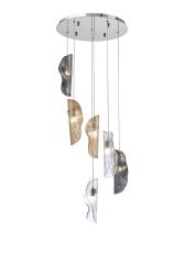 Wardley Pendant 2.5m, 6 x G9, Polished Chrome / Clear & Amber & Smoked Glass