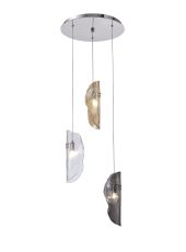 Wardley Pendant 2m, 3 x G9, Polished Chrome / Clear & Amber & Smoked Glass