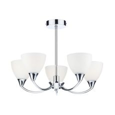 Watson 5 Light E14 Polished Chrome Semi Flush Fitting With Opal White Glass Shades