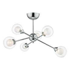 Zeke 6 Light G9 Polished Chrome Semi Flush Fitting With A Clear Outer Glass Shades And A Spun Glass Inner Layer Which Really Sparkles