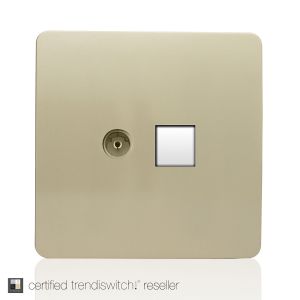 Trendi, Artistic Modern TV Co-Axial & RJ11 Telephone Champagne Gold Finish, BRITISH MADE, (35mm Back Box Required), 5yrs Warranty
